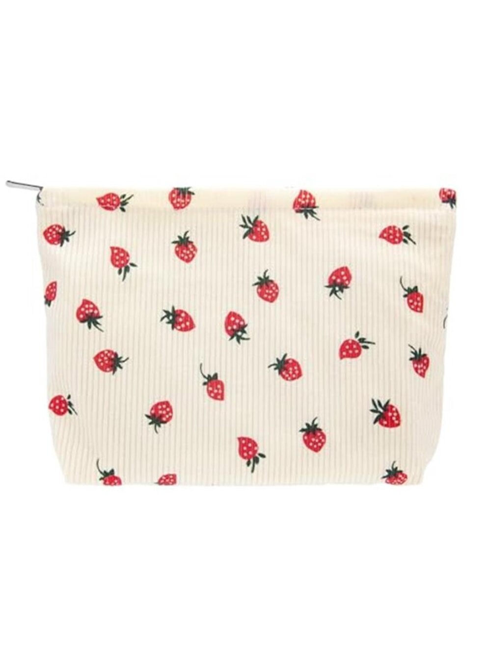 Large Canvas Makeup Bag Travel Cosmetic Pouch Organizer Strawberry Beige Zipper
